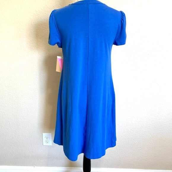 Riley & Rae Blue dress puff Short Sleeve  fit and flare Dress size M relax fit - Picture 3 of 11